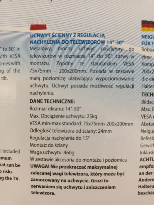 NOWY uchwyt TV 14"-50" max.25kg Esperanza CASTOR Komis Madej Sosnowiec
