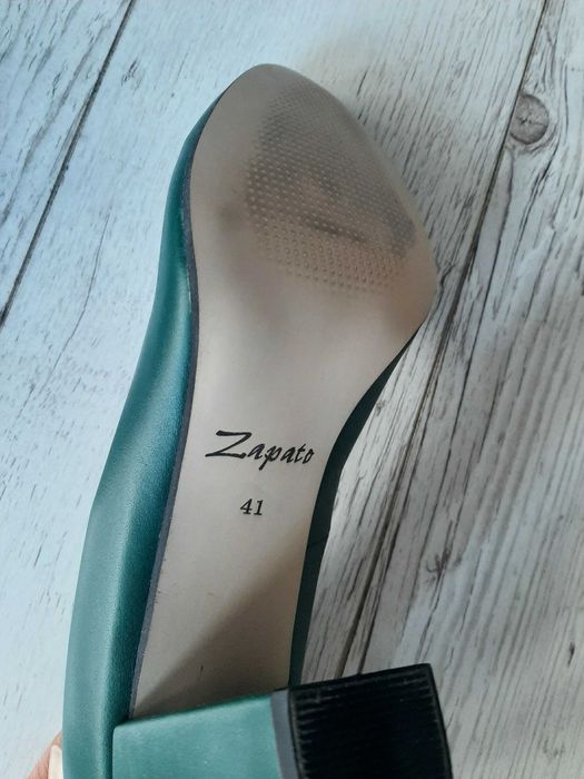 Czółenka ZAPATO na słupku skóra naturalna  kolor zielony NOWE 41