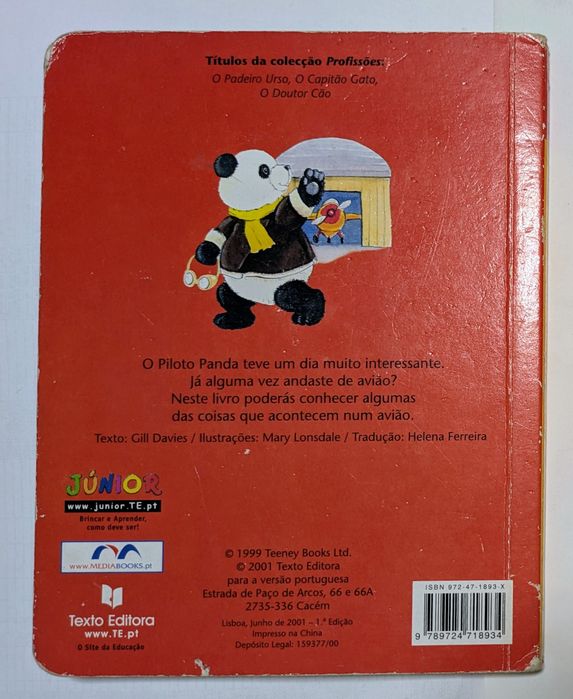 Livro cartonado "O  Piloto Panda", coleção profissões, Texto Editora, 2001