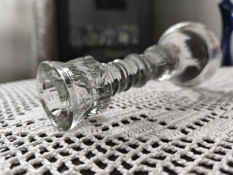 Szklany świecznik retro PRL