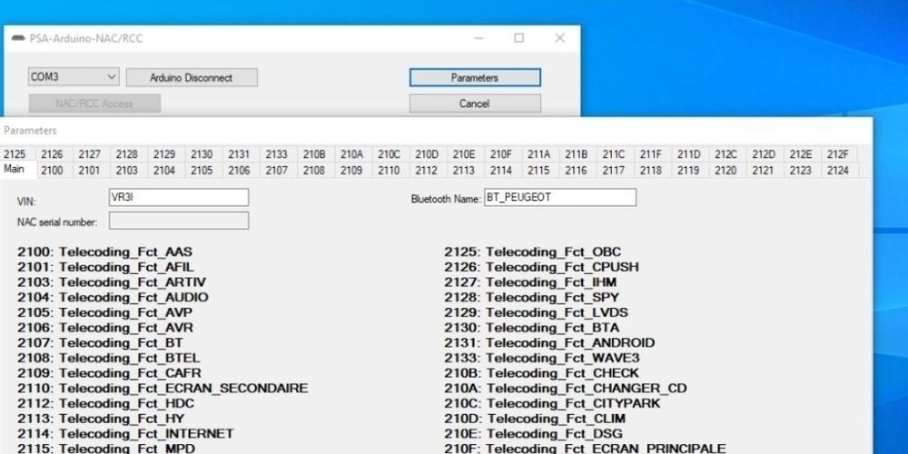 Arduino PSA Diag - reconfigurações NAC PSA Peugeot Citroen