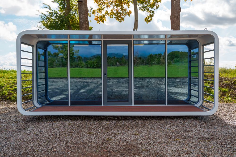 Nowoczesny domek letniskowy, modułowy, mobilny, kontenerowy.