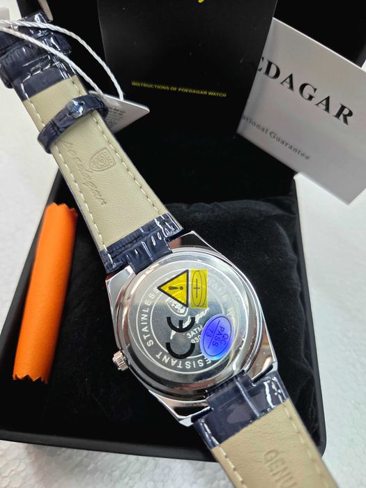Relógio Masculino POEDAGAR – Azul – Quartz – Data e Dia – Bracelete em Pele – Novo