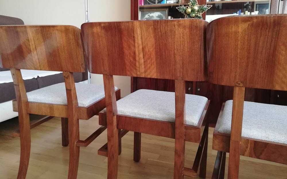 ART DECO / krzesła, komplet x 3, super forma, po renowacji