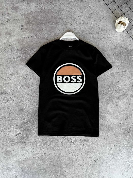 Чоловіча футболка Hugo Boss / Хуго Босс, 100% бавовна, з принтом, чорна, Туреччина