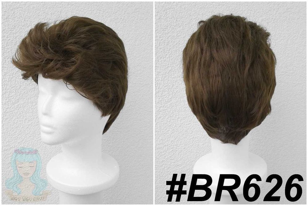 Krótka męska peruka brązowa z grzywką cosplay brązowy męski wig