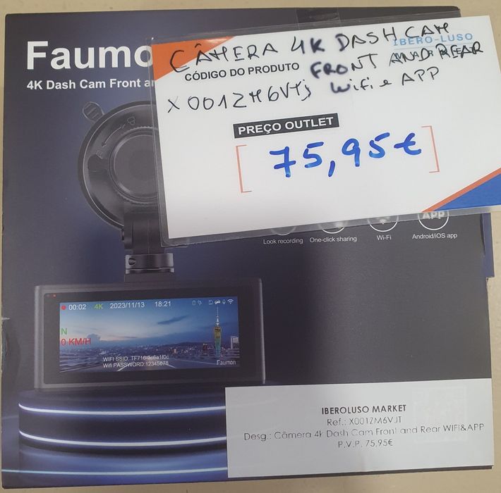 Câmera 4 K dashcam frontal e traseira wifi e app-FAUMON