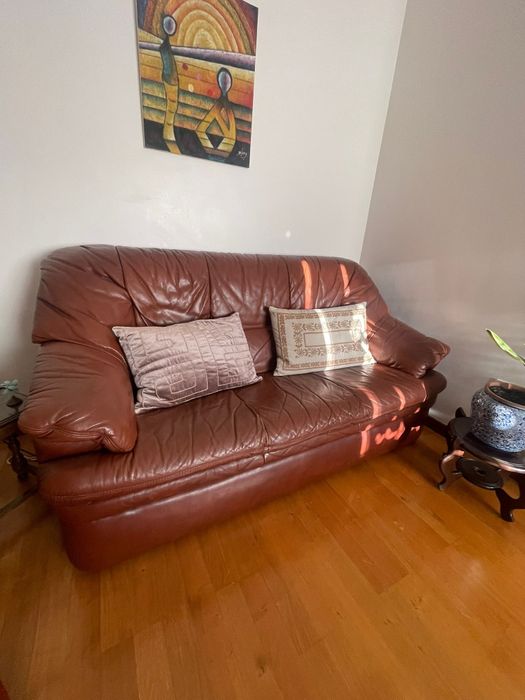 Sofá em  pele de  3 Lugares - Castanho  Vintage