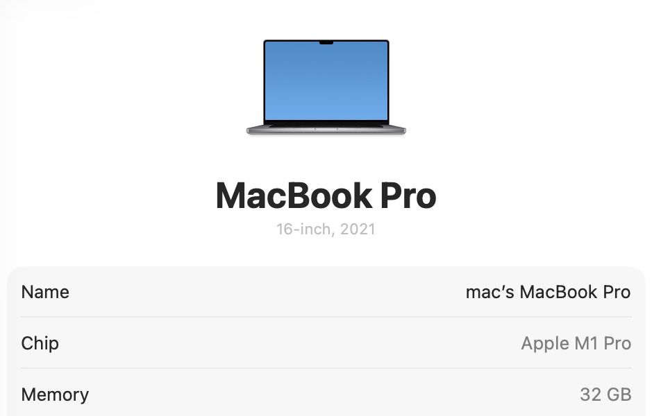 MacBook Pro 16 2021 32Gb RAM 512Gb SSD Space