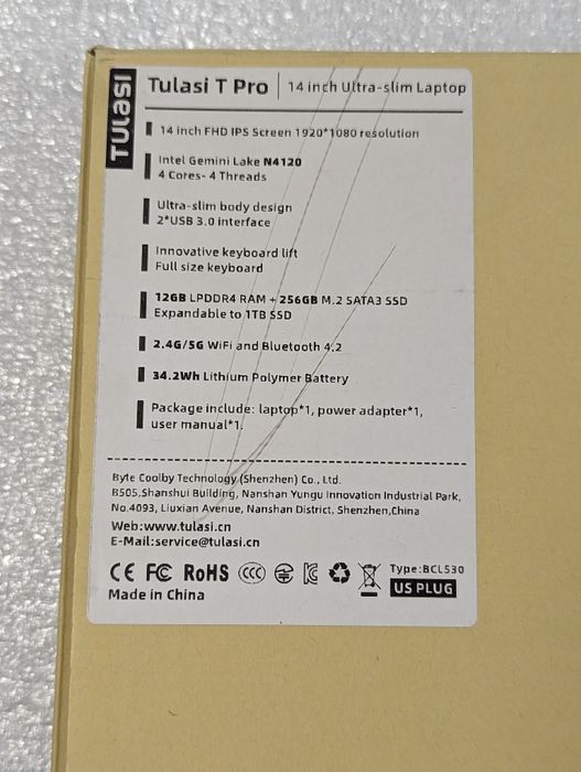 Ноутбук Tulasi T Pro 14 12GB RAM 256GB SSD Intel N4120 Windows 11