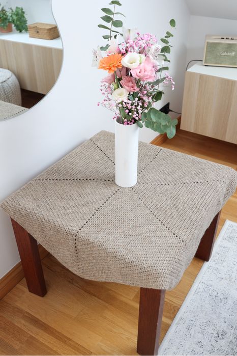 Wełniany obrus ręcznie robiony 102 × 102 cm | Beżowy | Handmade