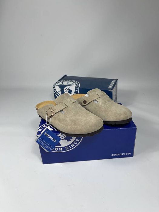 Тапочки Birkenstock Boston beige шльопанці биркенсток тапочки
