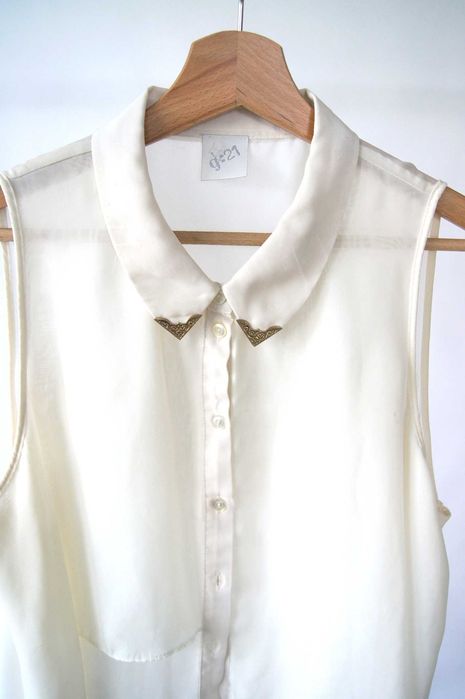 Biała koszula mgiełka George 44XXL biurowa do biura bez rękawów damska