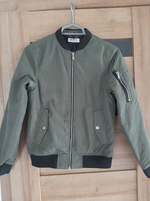 Kurtka bomberka H&M 146/152 STAN IDEALNY zielona 10-12 lat jesień