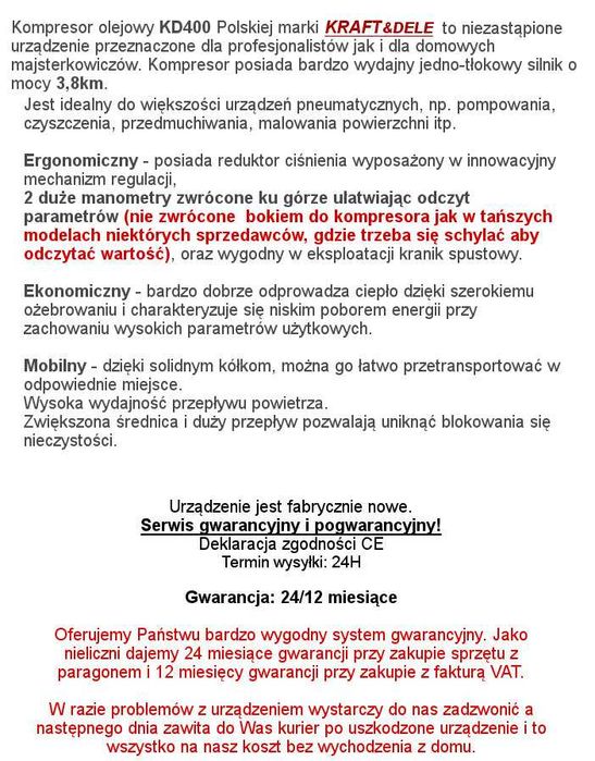 Kompresor Olejowy 24L 8 bar nowy gwarancja