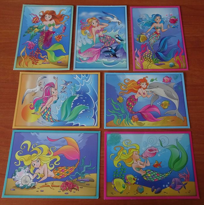 Ilustrações (Posters) da Pequena Sereia (Com Brilhantes em Relevo)