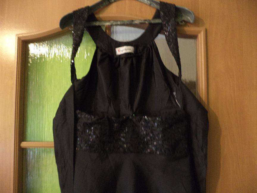 czarna sukienka 36 S cekiny tafta bal