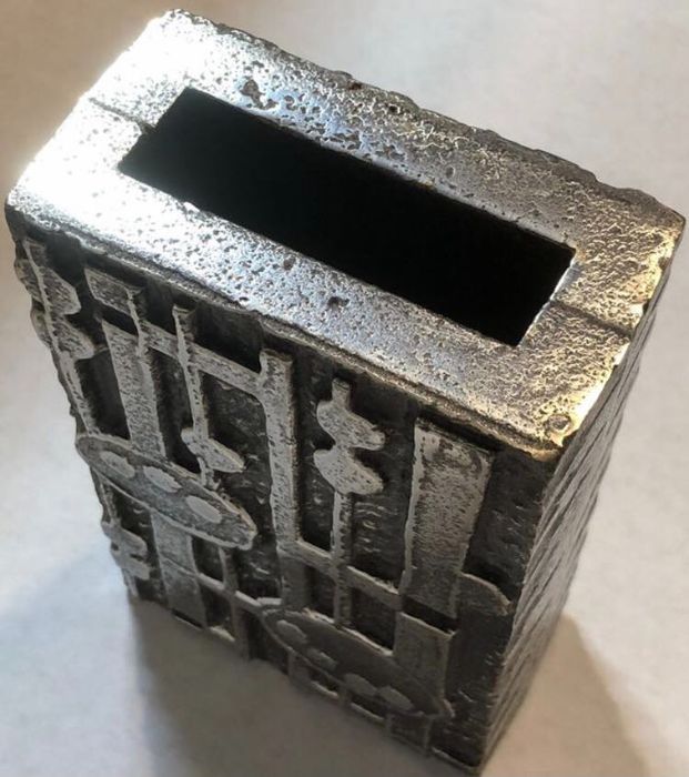 Vintage Arte e Design Coleção Olav Joff vaso fundido em aço inoxidável