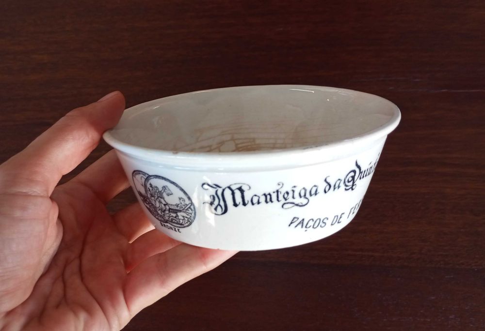 Antiga tigela/taça publicitária Manteiga da Quinta de Fontello em faiança Massarellos Porto