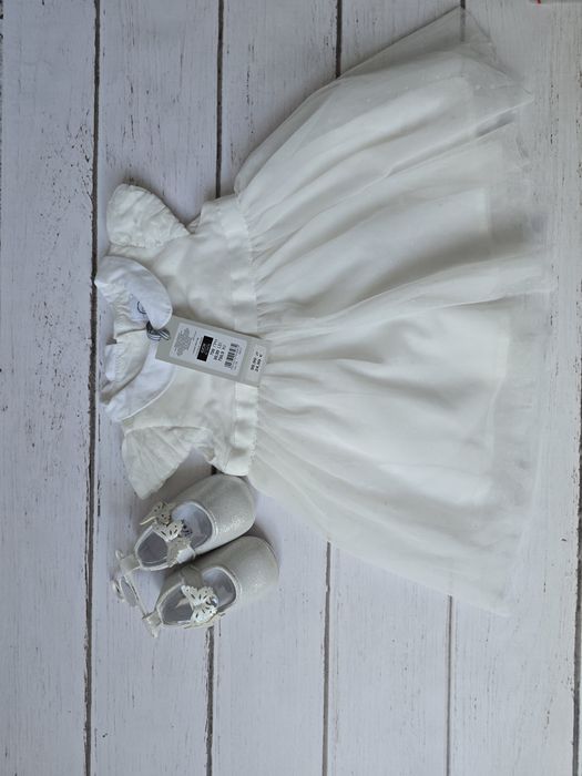 Zestaw dziewczęcy do Chrztu sukienka buty roz. 62 na 3 miesiące