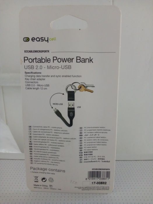 Porta-chaves EASYCELL - Cabo de Carga Micro USB/USB 2.0 - Portes Free