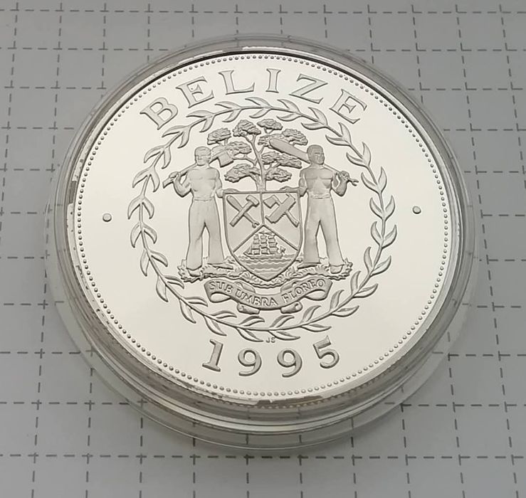Беліз 10 доларів 1995р. Вимираючі види тварин. СРІБЛО. ПРУФ. Сертифіка