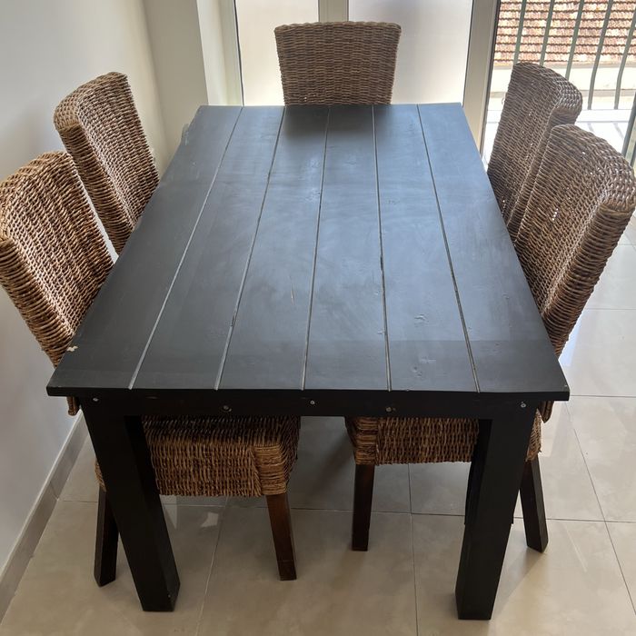 Mesa Jantar Madeira Peruana + 6 Cadeiras de Verga