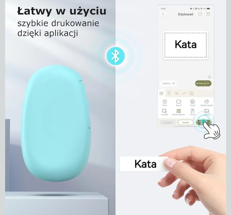 Drukarka etykiet SUPVAN E10 Bluetooth USB-C Termiczna Cyjan