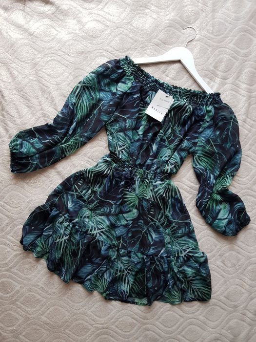 Mohito mini sukienka XS/S nowa z metką z falbanką zielona w kwiaty na wiosnę lato wakacje floralprint