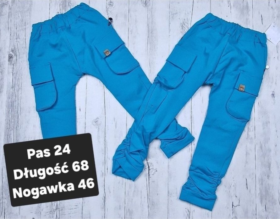 Spodnie chłopięce bojówki mimi bawełniane turkus 116/122
