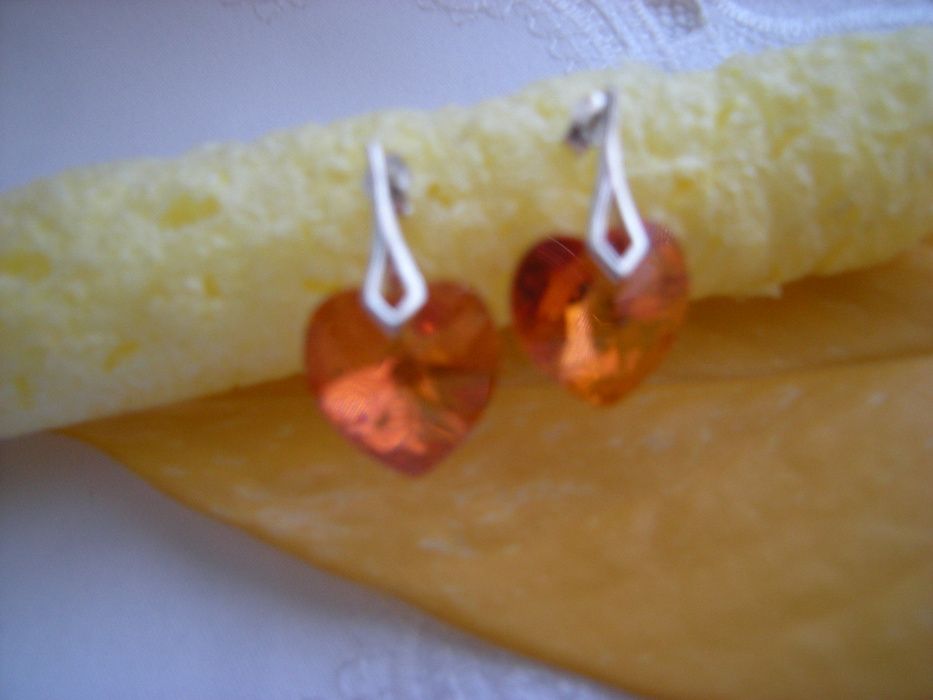 kolczyki pomarańczowe serca 14mm serduszka Swarovski