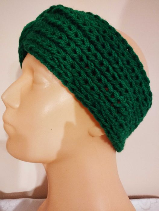Damska, zielona, ciepła opaska; turban; handmade