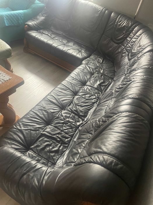 Kanapa narożnik skórzany, drewno dębowe- stelaż Rybnik