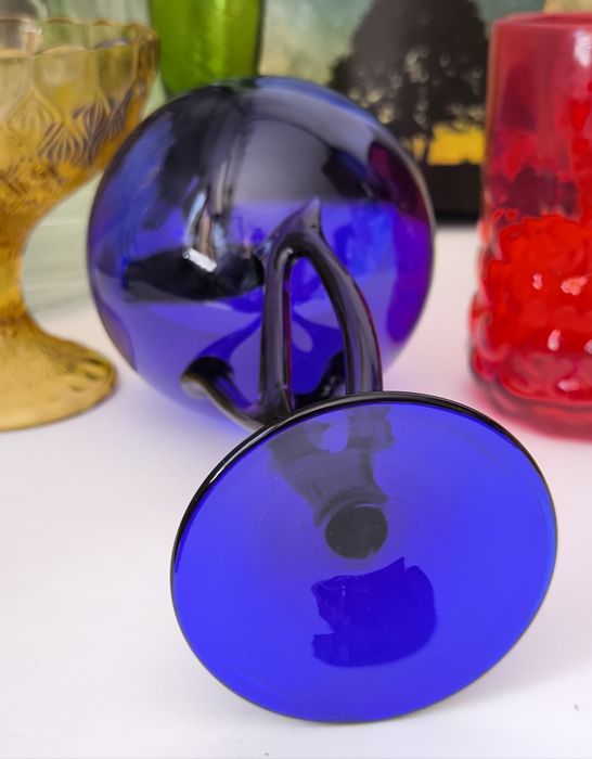 Kielich Krosno piękne stare kolorowe szkło