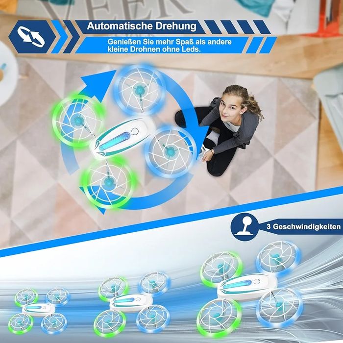 Wipkviey T18 Mini Dron dla Dzieci z Niebieskimi i Zielonymi Światłami