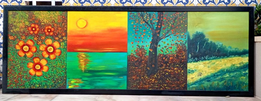 Três pinturas a óleo pintadas à mão