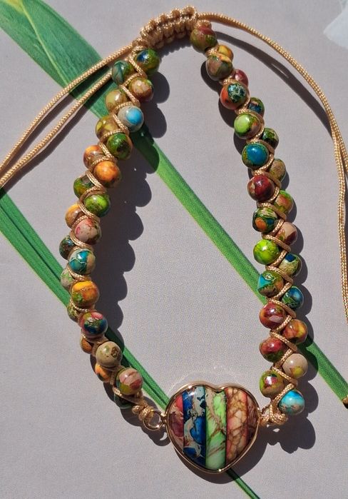 Bransoletka bobo serce Jaspis cesarski tęczowa hand made