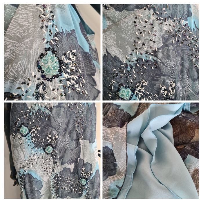 Sukienka Suknia zdobiona koralikami. Rozmiar 4XL 20 48. Kwiaty. Błękit