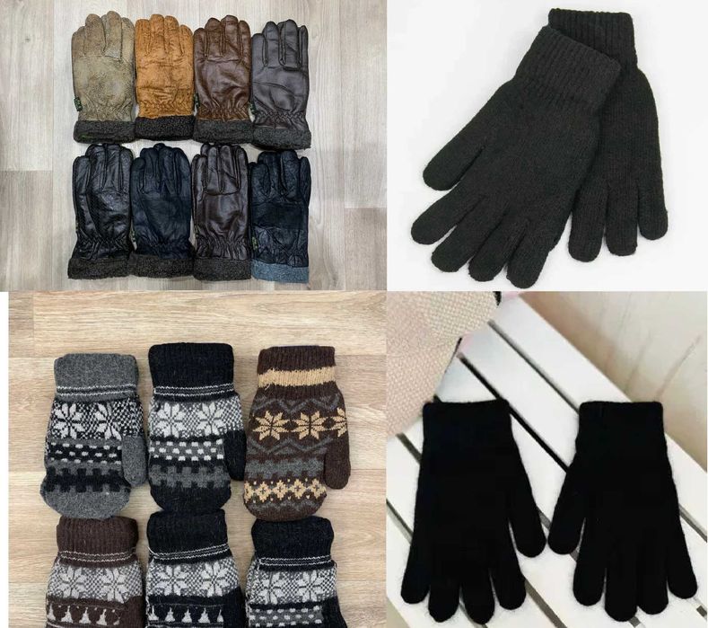 Перчатки варежки мужские шерстяные двойные черные Розница опт