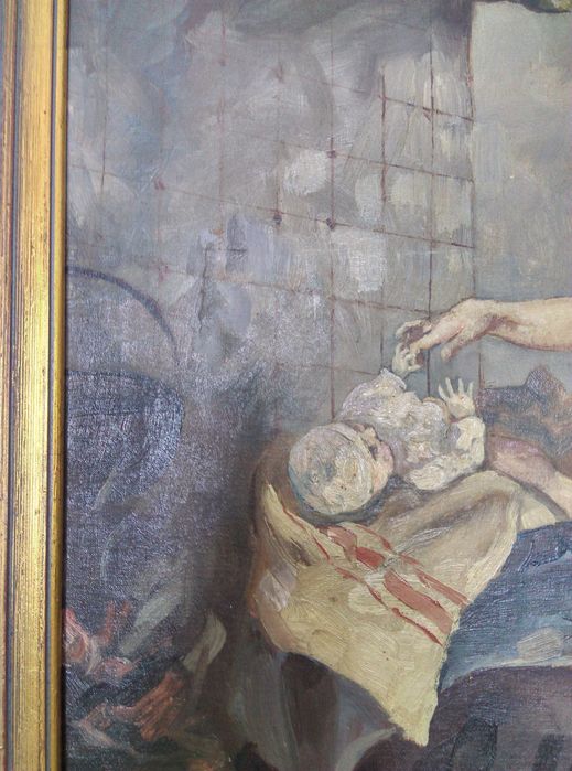 Obraz olejny stary Madonna niderlandzki złocona rama
