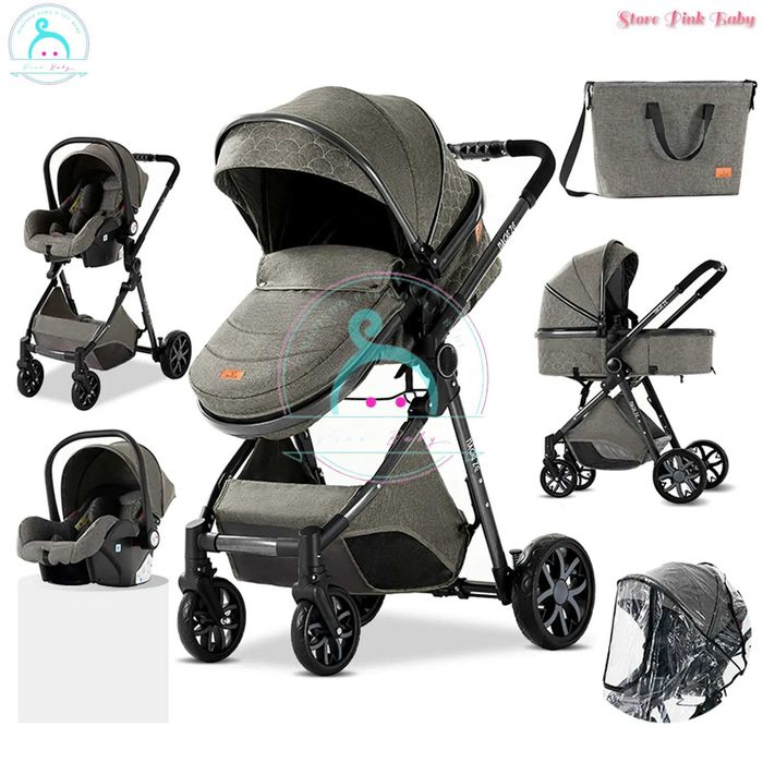 Carrinho bebé 3 em 1 PinkBaby Magic Gold - Base Isofix - Cinza Escuro