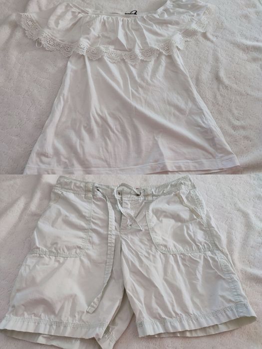 Komplet Bluzeczka z koronką xs + krótkie spodenki