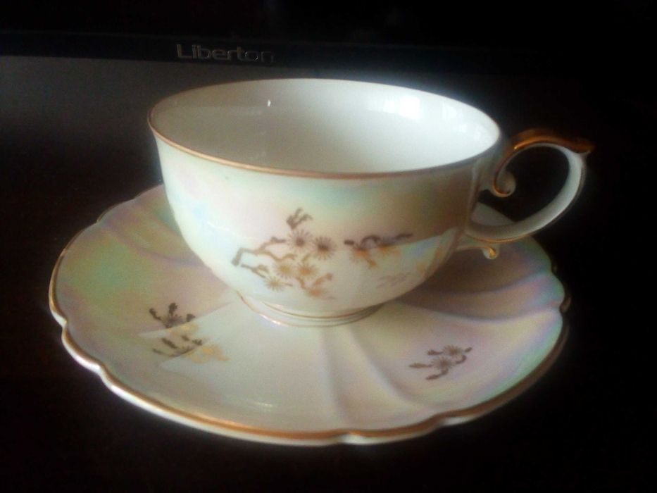 Чашка + блюдце Oscar Schlegelmilch фарфор перламутр ГДР