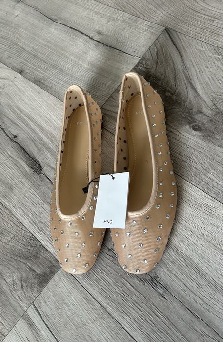 Балетки MANGO в крупных стразах из сеточки