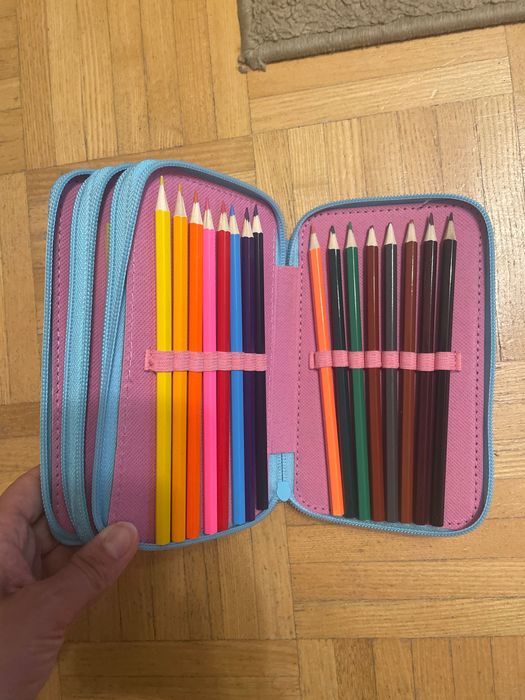 Piórnik trzykomorowy,duży piórnik dla dziewczynki,piórnik wyposażeniem