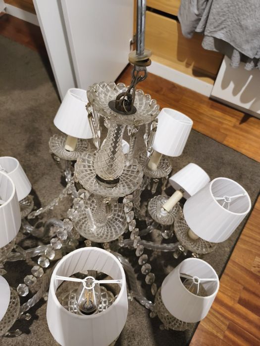 Lustre antigo de cristal, com abajour