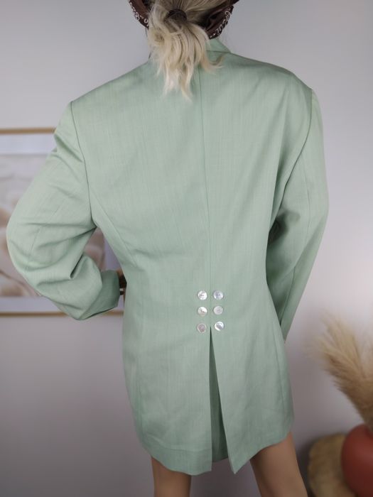 Wełniana marynarka pastelowa żakiet narzutka płaszczyk elegancki L 40