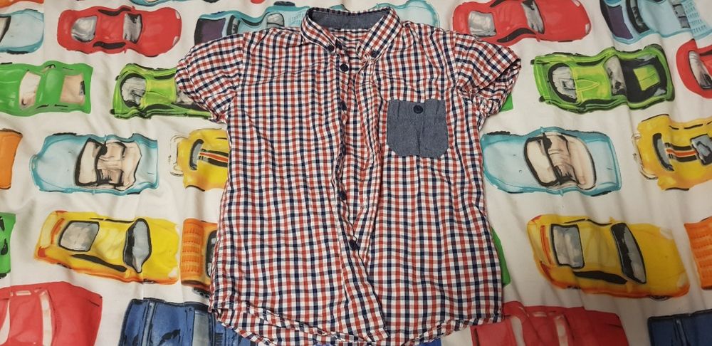 Koszula chlopieca czerwona krateczka Święta 5-6