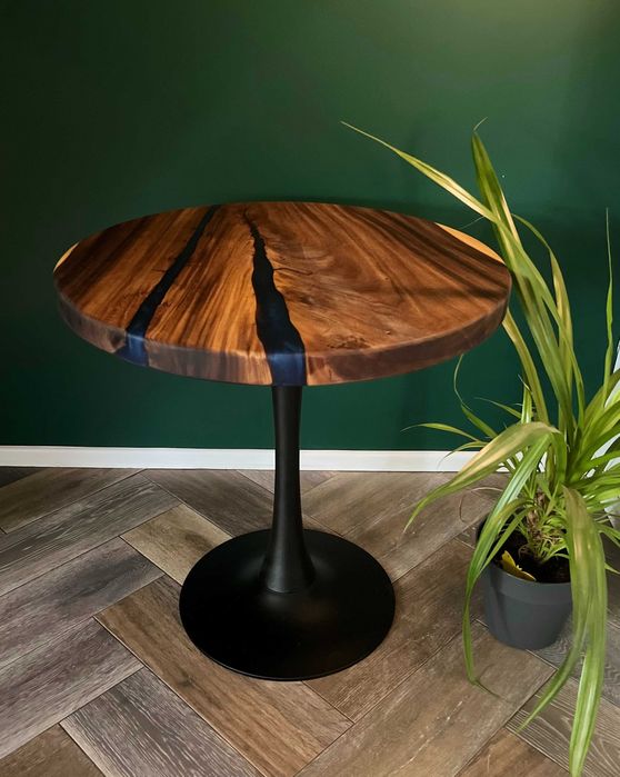 Stolik kawowy suar dąb orzech drewno niebieska żywica loft #106