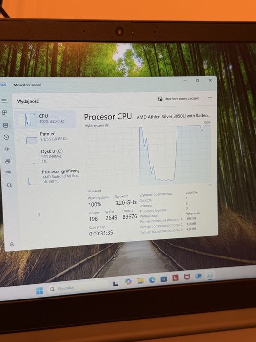 Lenovo IdeaPad 3 15,6" Ryzen | Stan idealny | 90 cykli | Zestaw